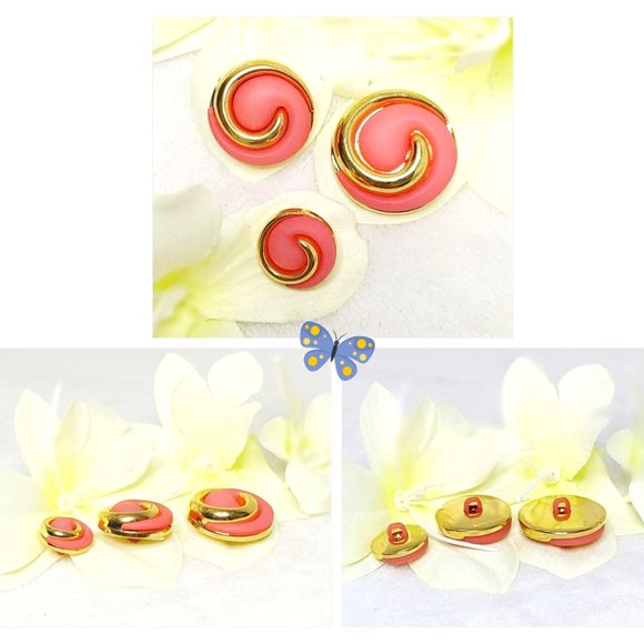 Set of 22 Round Button 3D SPIRAL Swirl Pink Resin Faux Gold Metal Pink Shank - Picture 4 of 12